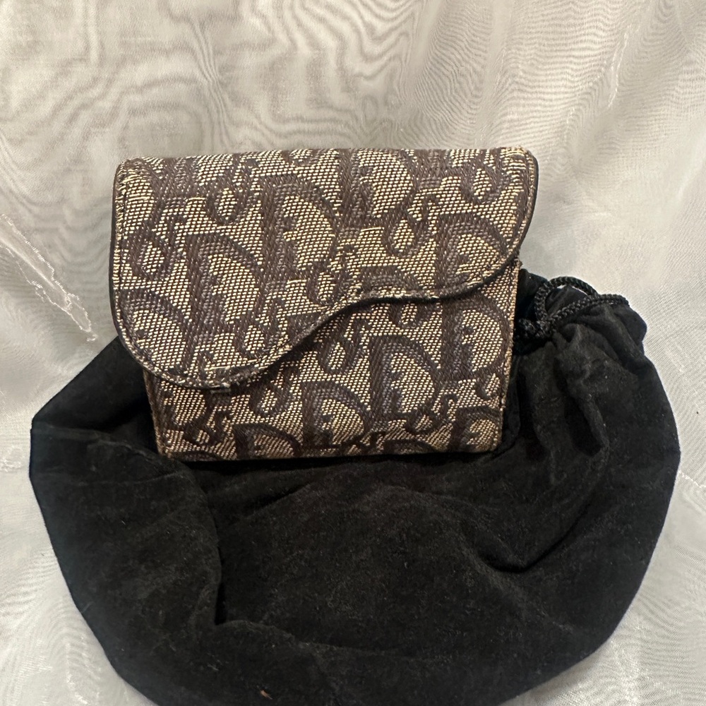Christian Dior Navy and tan Patterned Women's saddle style wallet.